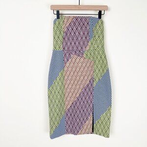 Kate Spade Patchwork Print Mini Midi Dress Cocktail Slit Strapless Wedding Guest